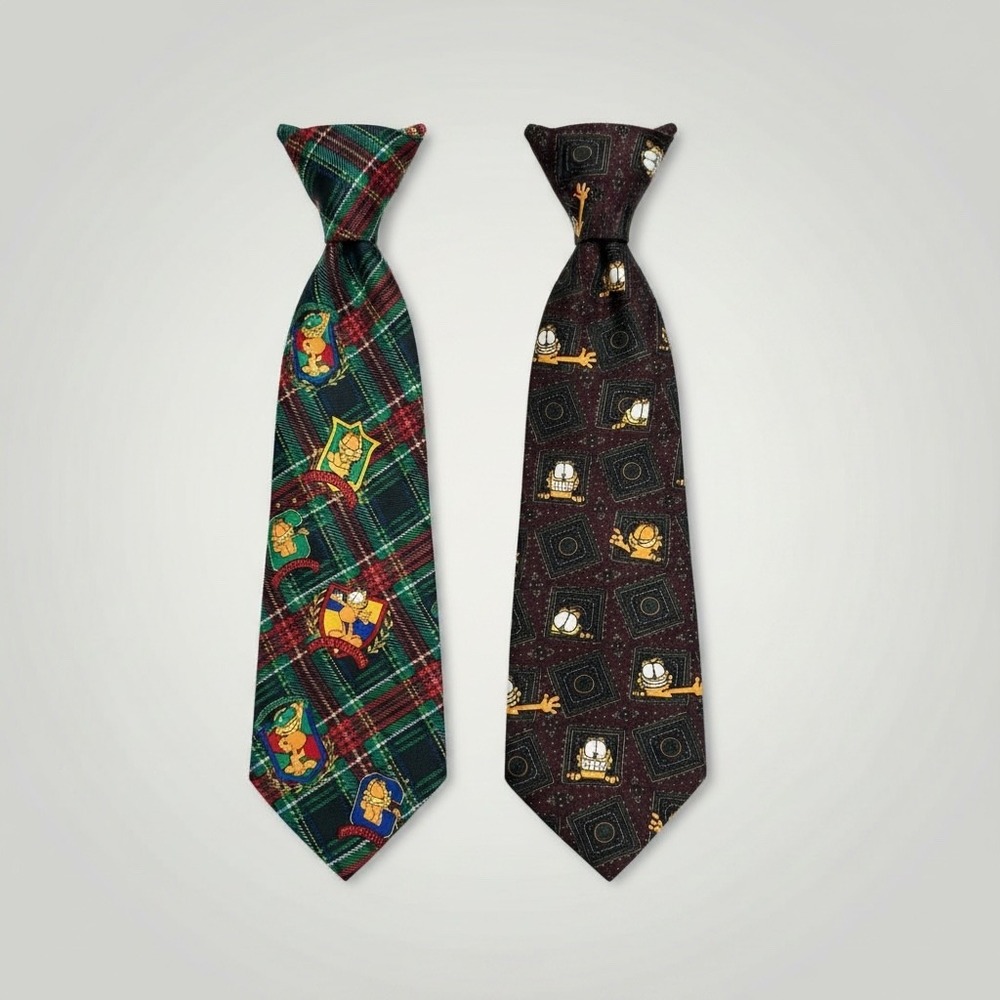 Paws Addiction Garfield Neckties Bundle Plaid Vintage 90s Set 2 Comic Retro